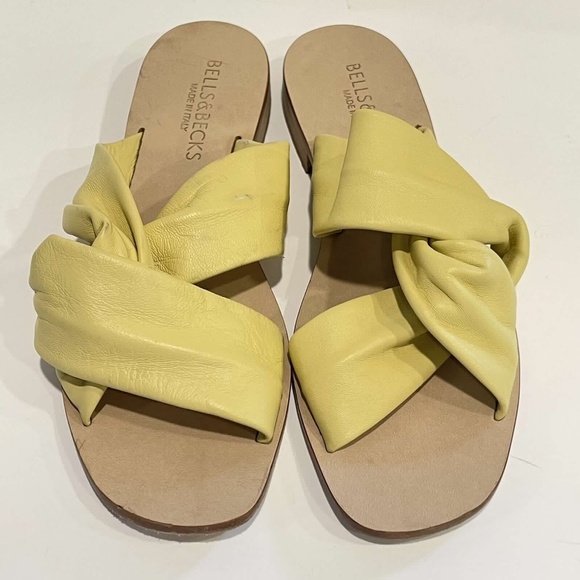 Bells & Becks Azura Butter Yellow Leather Slip On Twist Slide Sandal Size 38 7.5 - Picture 8 of 13